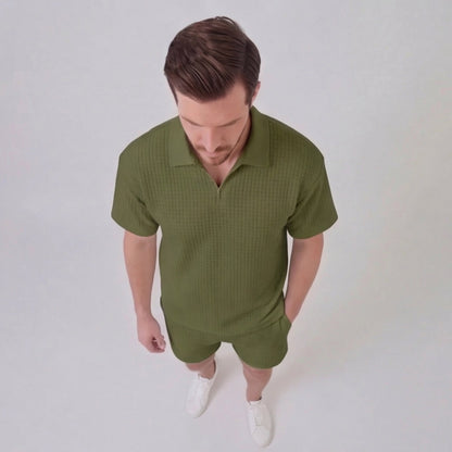 Men's Waffle Knit Short Outfit Summer Set