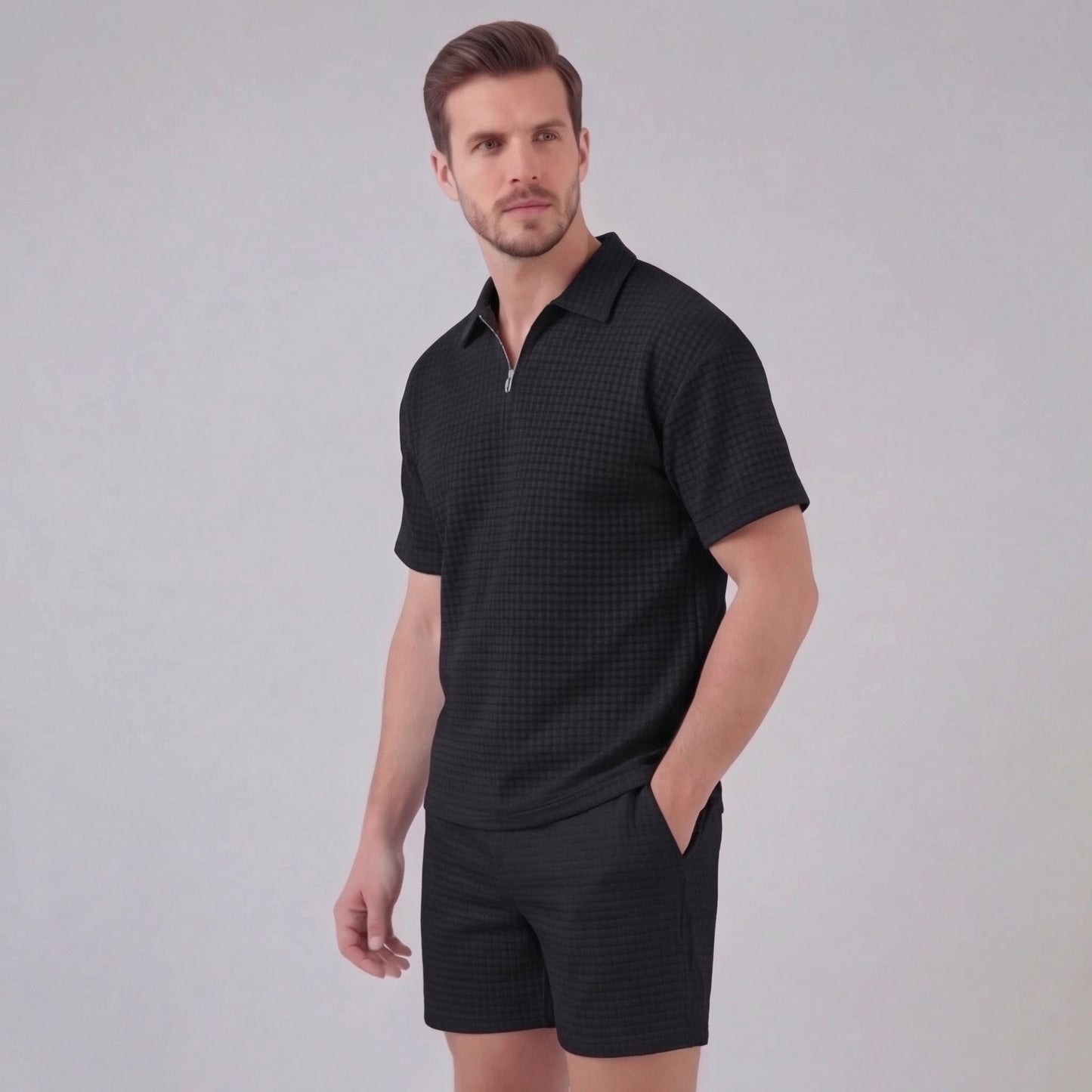 Men's Waffle Knit Short Outfit Summer Set