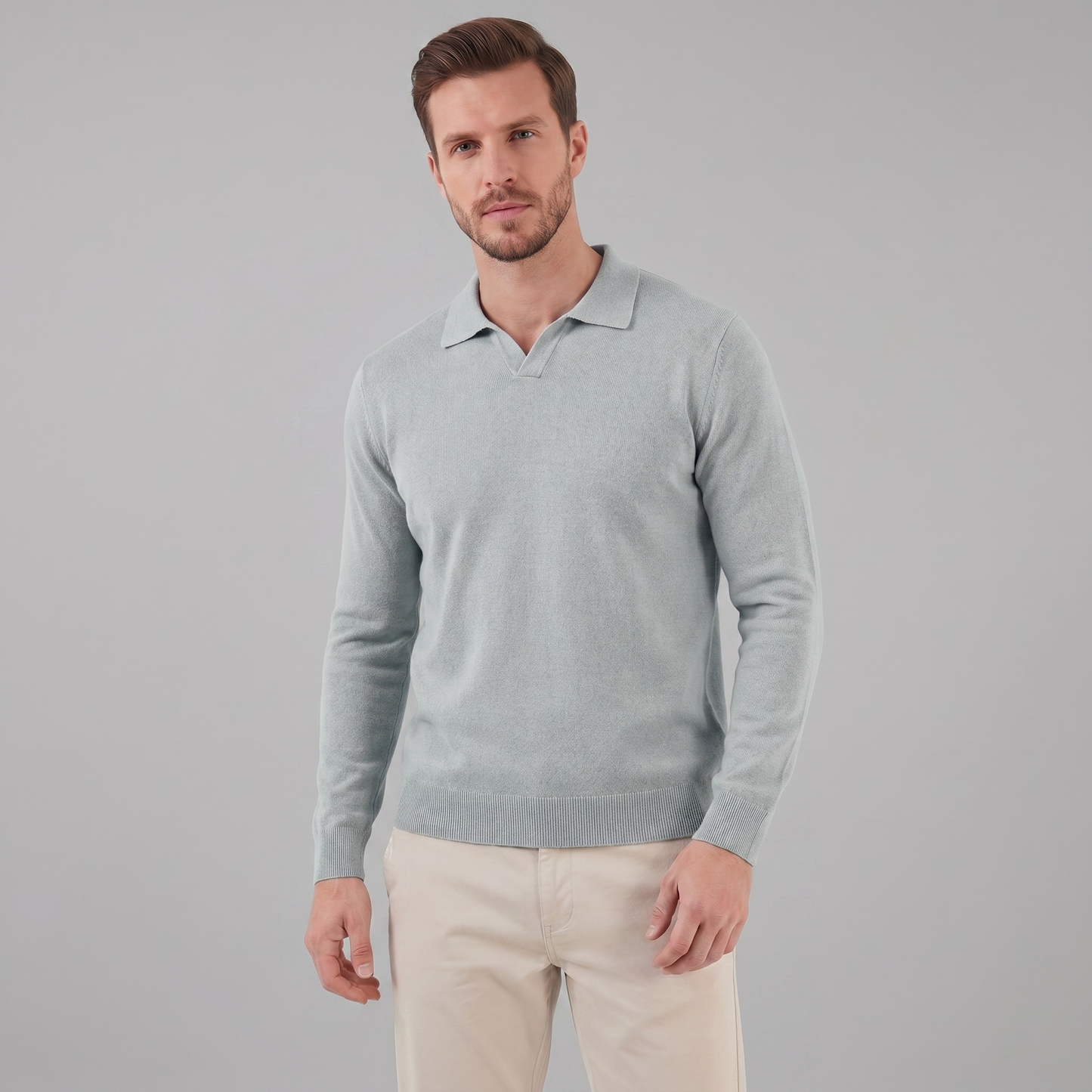 Men's Wool V-Neck Polo