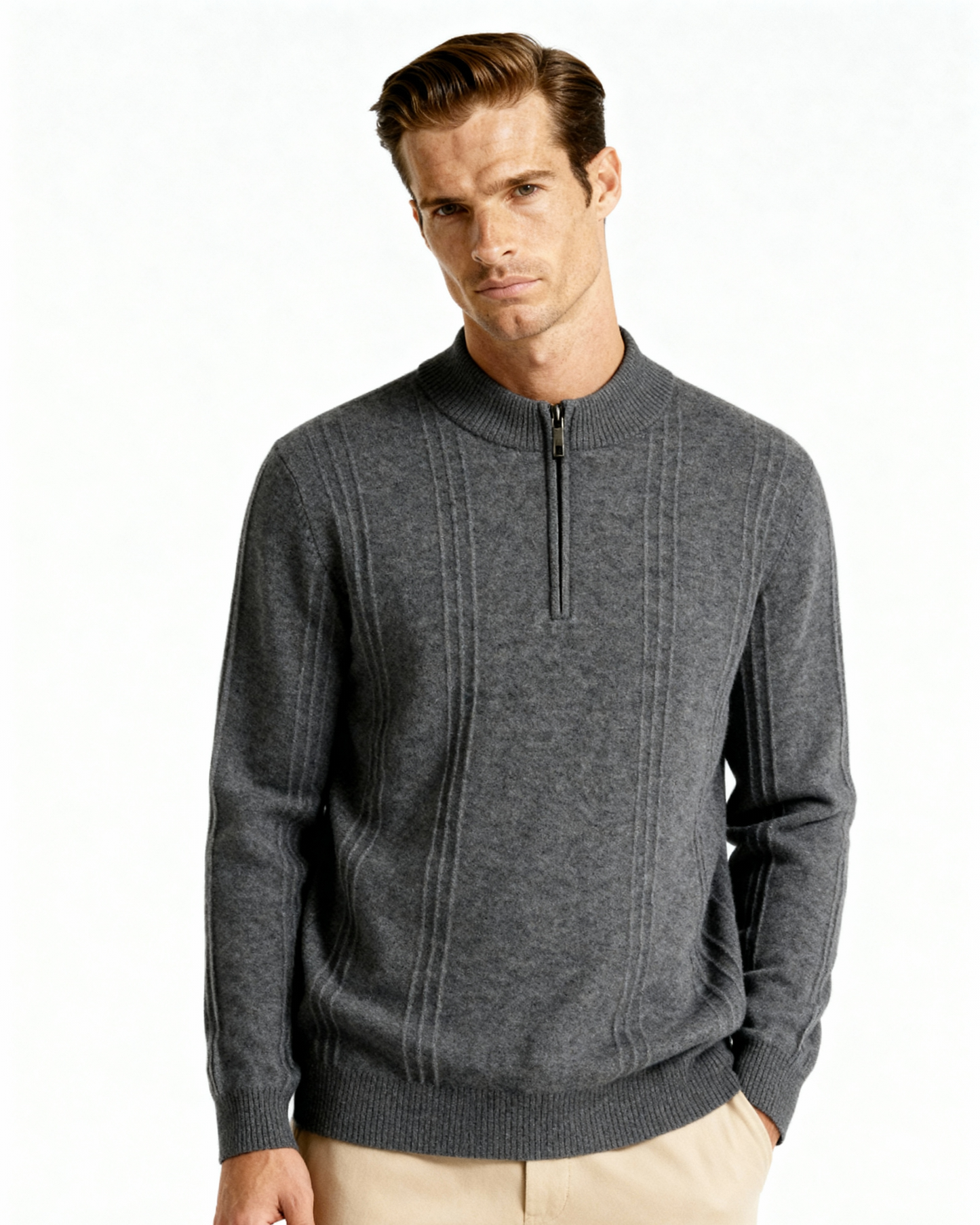 Premium Cashmere Ribbed Zip Sweater