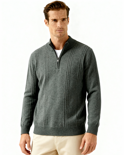 Premium Cashmere Ribbed Zip Sweater