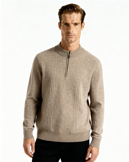 Premium Cashmere Ribbed Zip Sweater
