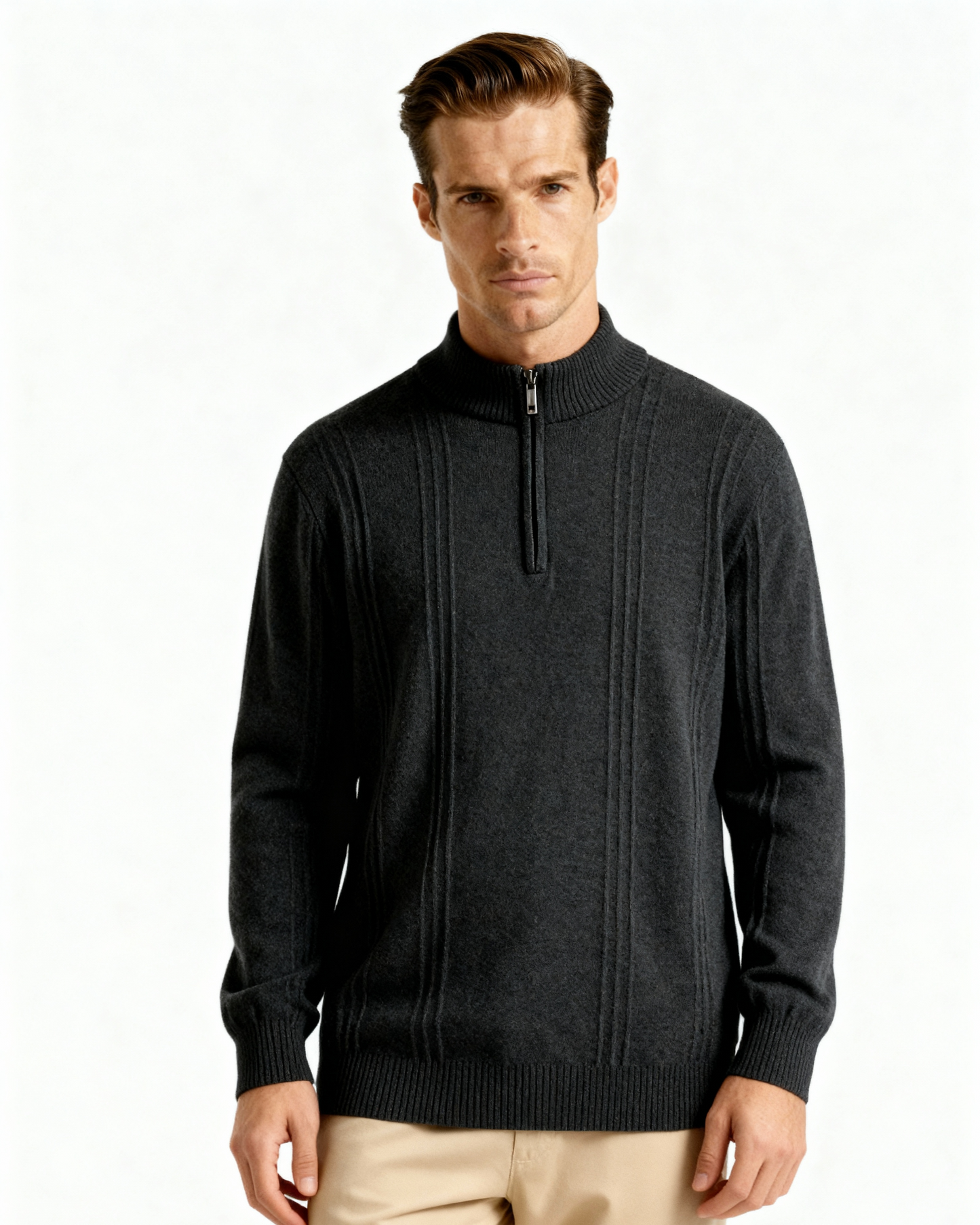 Premium Cashmere Ribbed Zip Sweater