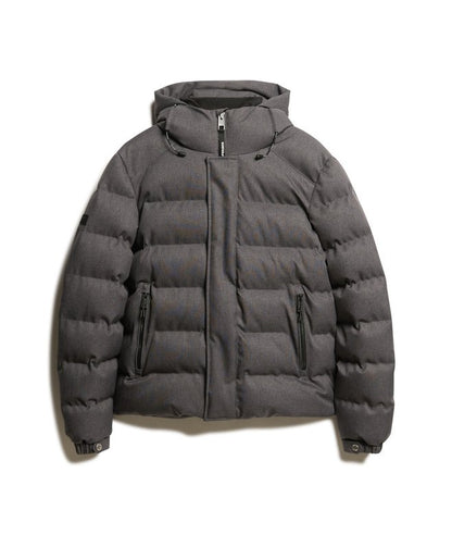 jaqueta Masculina Puffer Esportiva com Capuz em Tweed