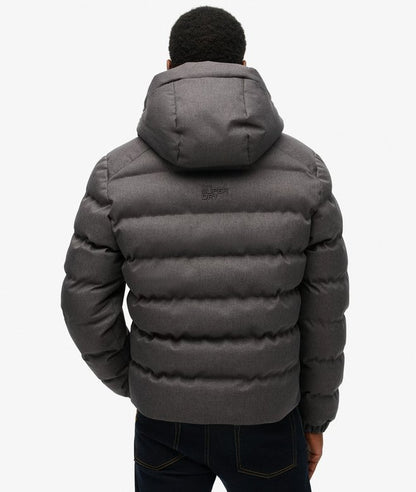 jaqueta Masculina Puffer Esportiva com Capuz em Tweed
